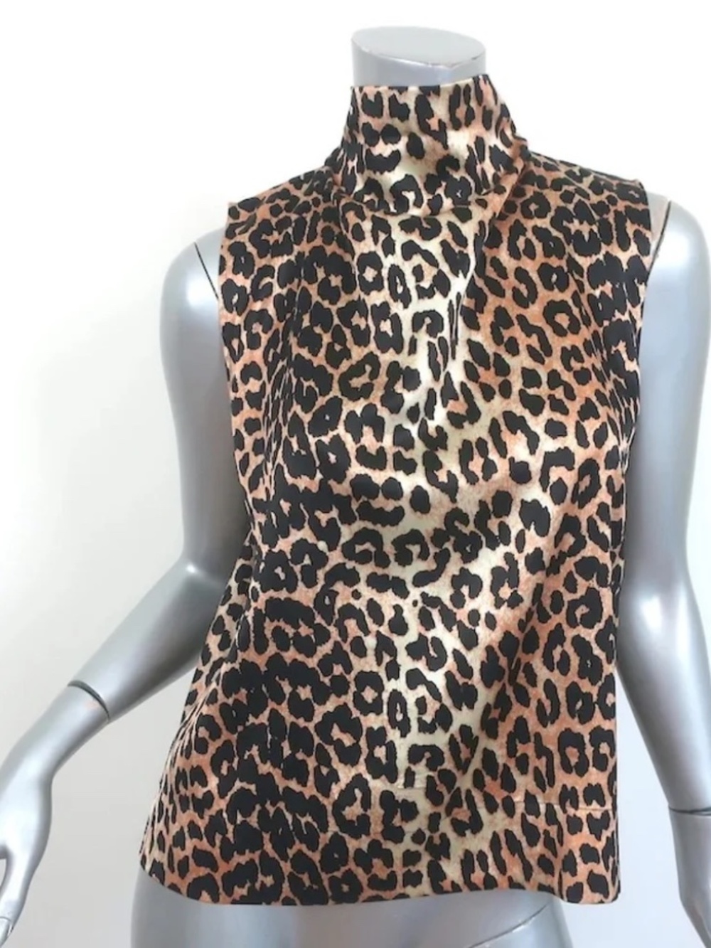 Ganni Leopard Print High-Neck Blouse